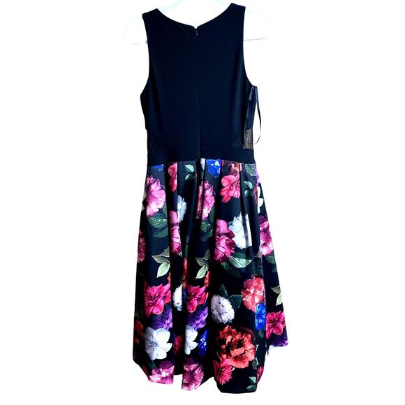 Xscape Womens Dress Size 6 Black Sheer Pink Floral Hi Lo Skirt Sleeveless - Picture 1 of 6